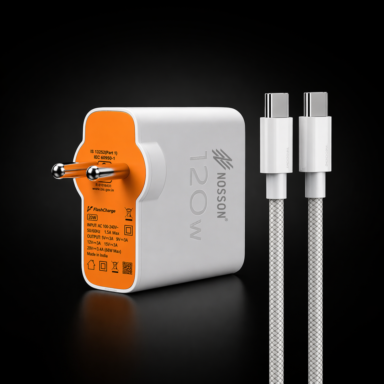 Nosson 120 w NOSSON Type-C Fast Charger with Cable ⚡ | Quick Charge Adapter - Image 1