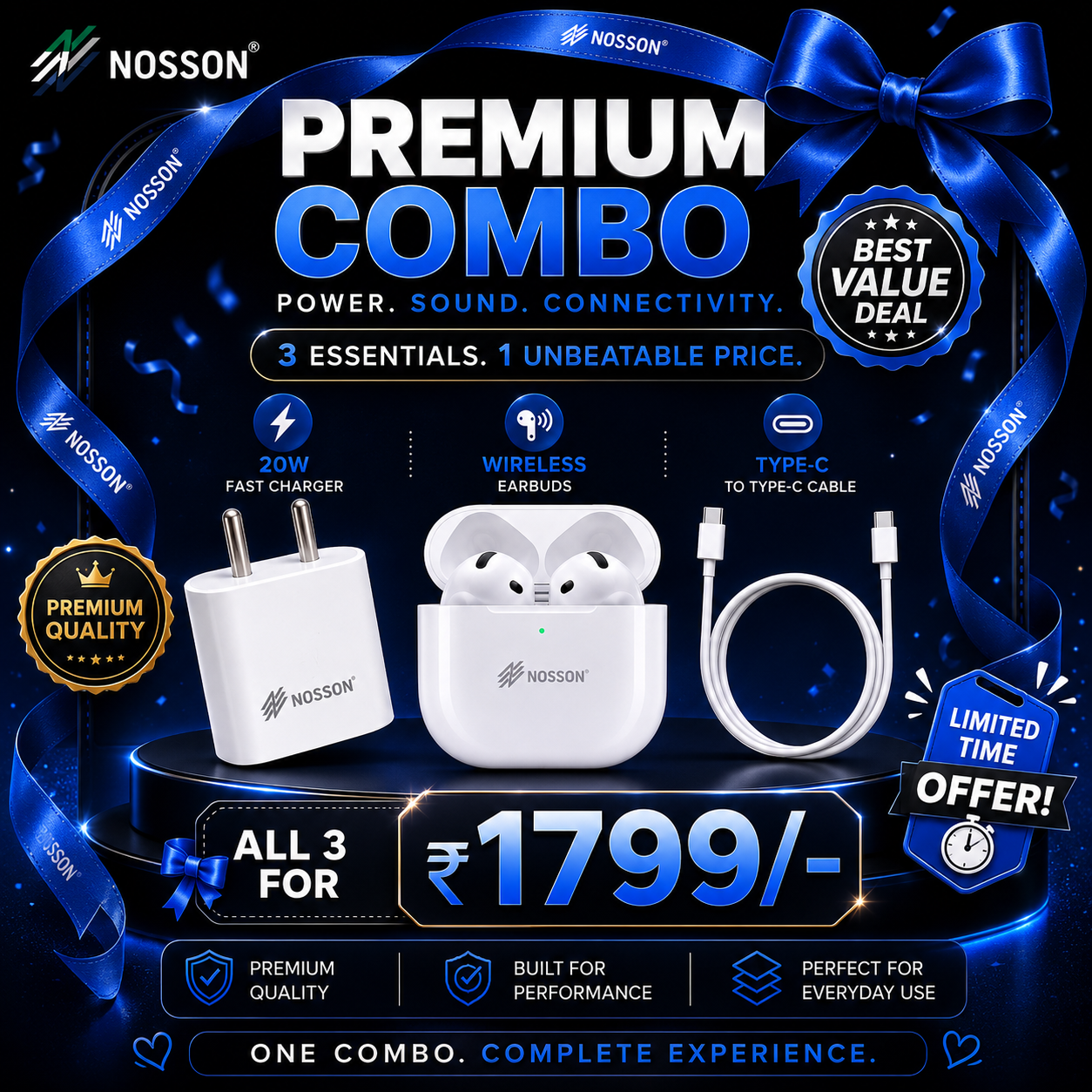 6a1a6af7-812e-4d2a-92e2-eb7473414d3b NOSSON Power Connect Combo ⚡ | AirPods + 20W Fast Charger + Type-C Cable - Image 1